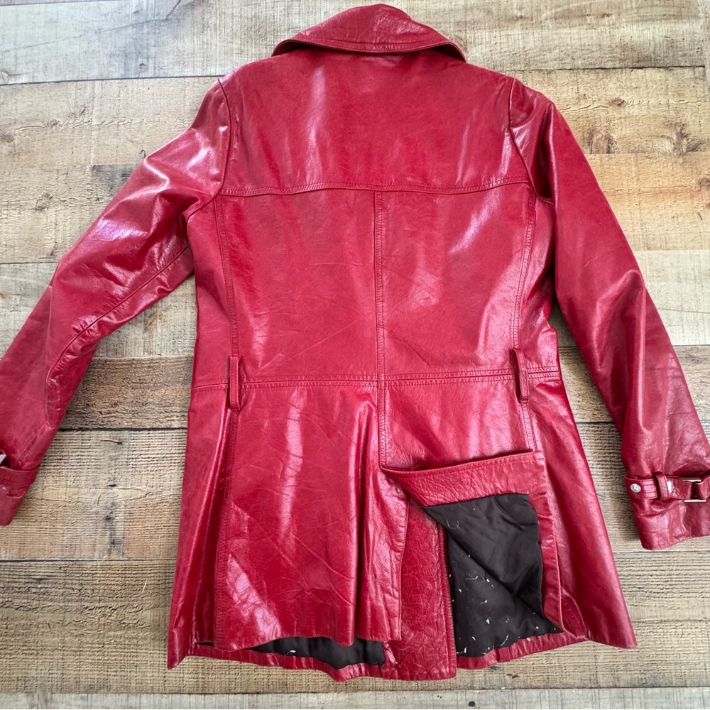 Double-Breasted Red Leather Trench Jacket MEDIUM - Picture 3 of 11